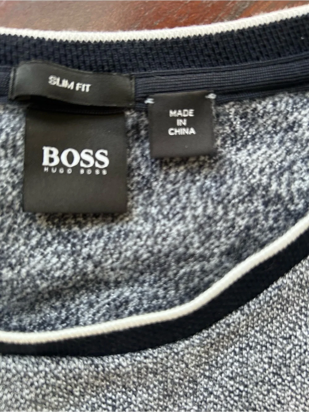 Hugo Boss Men's Grey Crewneck Sweater with Contrast Navy Trim size XXL SLIM FIT